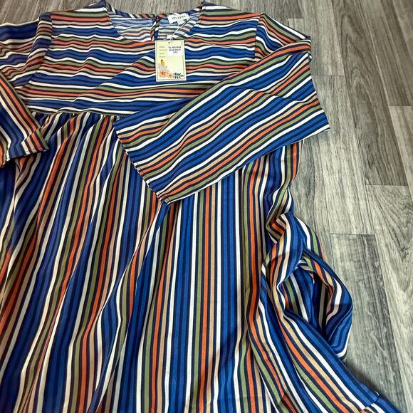 Velzera NWT 3XL Blue Multi Stripe Long Sleeve Ruffle Hem Tunic Dress Boho - Picture 6 of 8